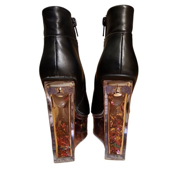 Jeffrey Campbell Rave Ankle Boots Size 6 M Black Leather Glitter Wedge Platform - Picture 7 of 8
